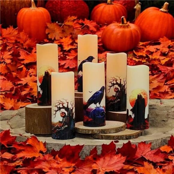 Halloween Flameless LED Candles, Set of 6, Gothic Design with Remote Control, 6 - Picture 5 of 8